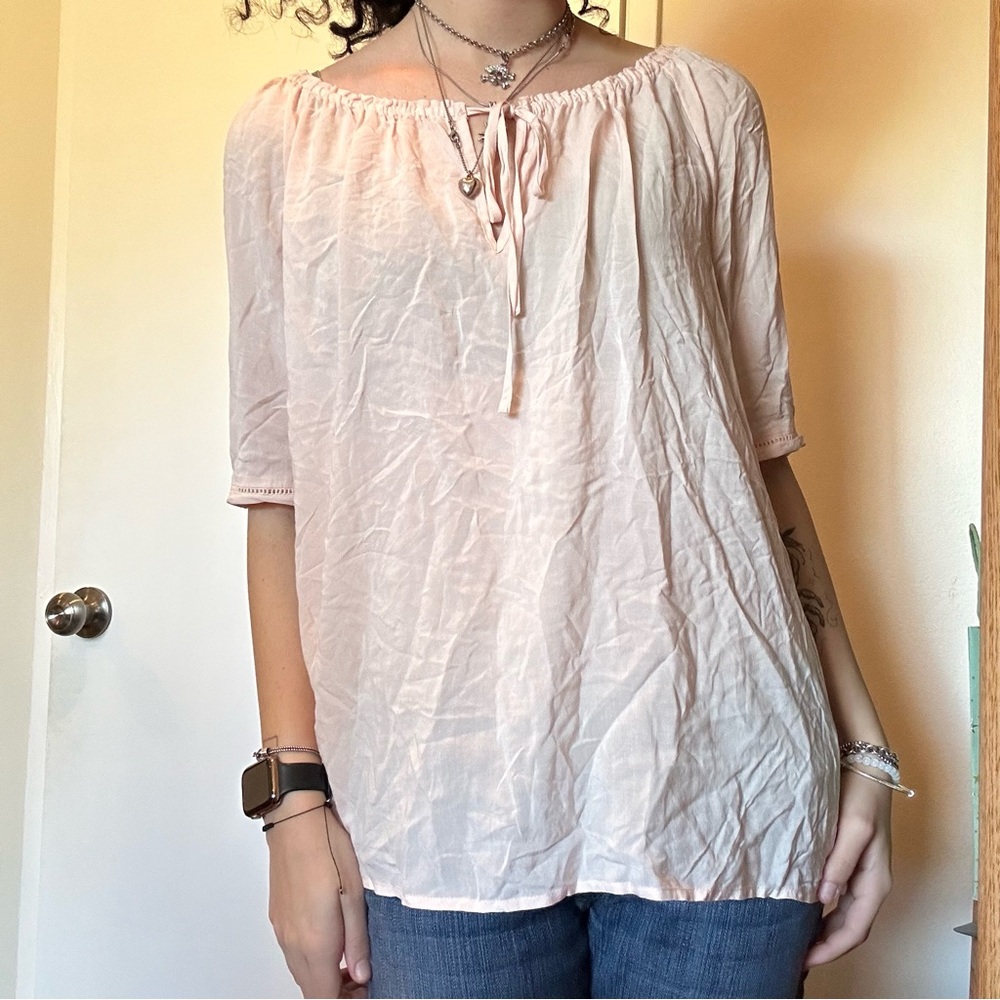 silky blush peasant top